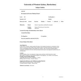 Subject Outline - AEXC43 - Development and Systems Thinking (Project) - Autumn/Spring pre 2000