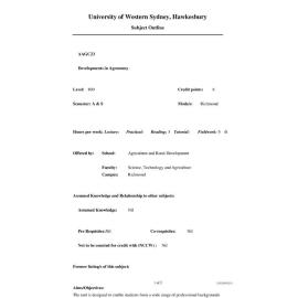 Subject Outline - AAGC23 - Developments in Agronomy - Autumn/Spring pre 2000