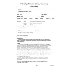 Subject Outline - AAGC25 - Controlled Breeding in Farm Animals - Autumn/Spring pre 2000