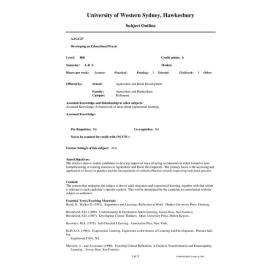 Subject Outline - AAGC27 - Developing an Educational Praxis - Autumn/Spring pre 2000