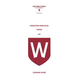 Learning Guide - 700001 Marketing Principles Term 1 2020
