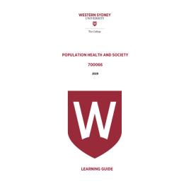 Learning Guide - 700066 Population Health and Society Term 1 2020 LG v4.0