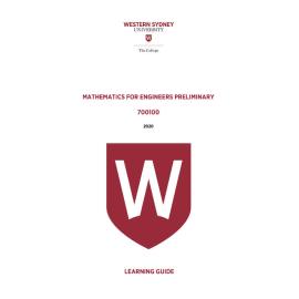 Learning Guide - 700100 Mathematics for Engineers Preliminary Term 1 2020