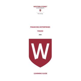 Learning Guide - 700253 Financing Enterprises Term 1 2020