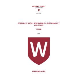 Learning Guide - 700261 Corporate Social Responsibility Sustainability and Ethics Term 1 2020