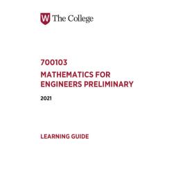 Learning Guide - 700103 Mathematics for Engineers Preliminary Quarter 3 (Q3) 2021