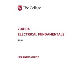 Learning Guide - 700104 Electrical Fundamentals Quarter 3 (Q3) 2021