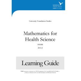 Learning Guide - 900088 Mathematics for Health Science Term 2 (T2) 2015