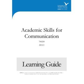 Learning Guide - 700218 Academic Skills for Communication Term 3 (T3) 2015