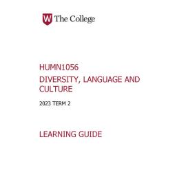 "Learning Guide - Diversity, Language and Culture (HUMN1056) - The College Term 2 (T2) 2023 "