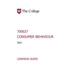 Learning Guide - 700027 Consumer Behaviour Term 2 (T2) 2021