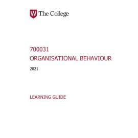 Learning Guide - 700031 Organisational Behaviour Term 2 (T2) 2021