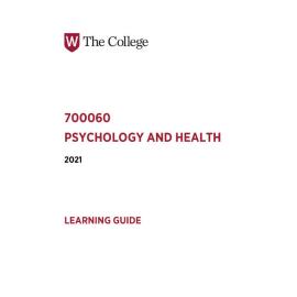 Learning Guide - 700060 Psychology and Health Term 2 (T2) 2021