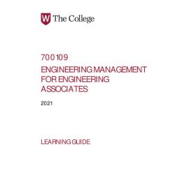 Learning Guide - 700109 Engineering Managemen for Engineering Associates Term 2 (T2) 2021