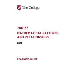 Learning Guide - 700137 Mathematical Patterns and Relationships Term 2 (T2) 2021