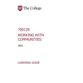 Learning Guide - 700139 Working with Communities Term 2 (T2) 2021
