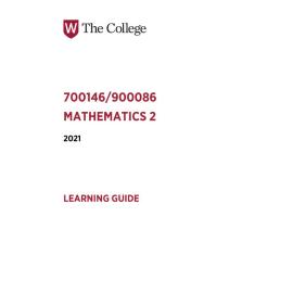 Learning Guide - 700146-900086 Mathematics 2 Term 2 (T2) 2021
