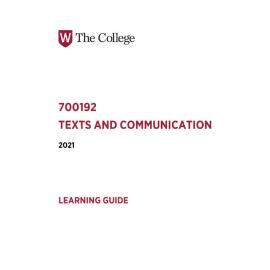 Learning Guide - 700192 Texts and Communication Term 2 (T2) 2021