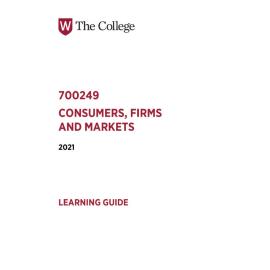 Learning Guide - 700249 Consumers, Firms and Markets Term 2 (T2) 2021