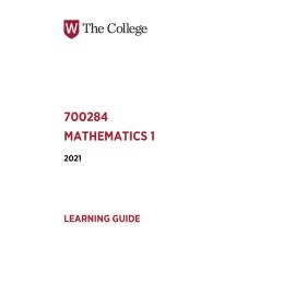 Learning Guide - 700284 Mathematics 1 Term 2 (T2) 2021
