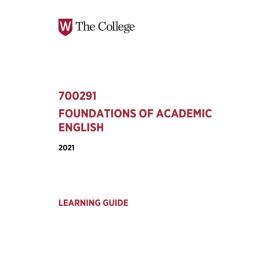 Learning Guide - 700291 Foundations of Academic English Term 2 (T2) 2021