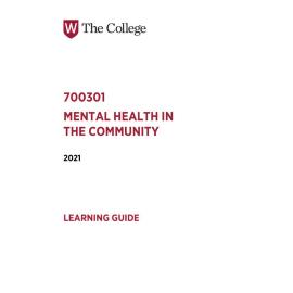 Learning Guide - 700301 Mental Health in the Community Term 2 (T2) 2021