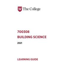 Learning Guide - 700308 Building Science Term 2 (T2) 2021