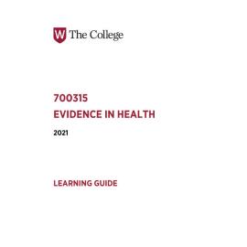 Learning Guide - 700315 Evidence in Health Term 2 (T2) 2021