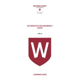 Learning Guide - 700101 Mathematics for Engineers Quarter 1 (Q1) 2016