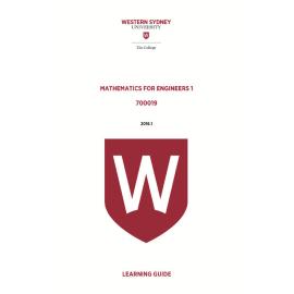 Learning Guide - 700019 Mathematics for engineers 1 Term 1 (T1) 2016