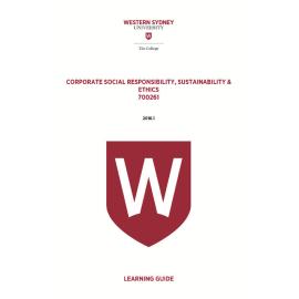 "Learning Guide - 700261 Corporate Social Responsibility, Sustainability & Ethics Term 1 (T1) 2016"
