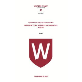 Learning Guide - 900114 Introductory Business Mathematics 2016 1