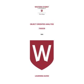 Learning Guide - 700039 Object Oriented Analysis Term 2 (T2) 2016