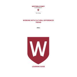 Learning Guide - 700140 Working with Cultural Differences Term 2 (T2) 2016