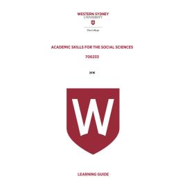 Learning Guide - 700233 Academic Skills for the Social Sciences Term 2 (T2) 2016