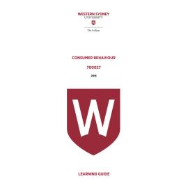 Learning Guide - 700027 Consumer Behaviour Term 3 (T3) 2016