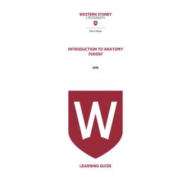 Learning Guide - 700097 Introduction to Anatomy Term 3 (T3) 2016