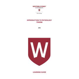 Learning Guide - 700098 Introduction to Physiology Term 3 (T3) 2016