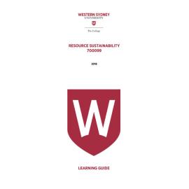 Learning Guide - 700099 Resource Sustainability Term 3 (T3) 2016