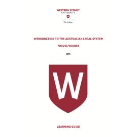 Learning Guide - 700216 / 900083 Introduction to the Australian Legal System Term 3 (T3) 2016