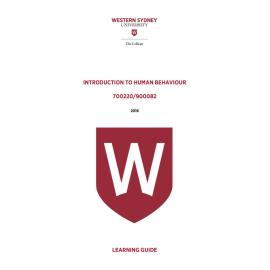 Learning Guide - 700220 / 900082 Introduction to Human Behaviour Term 3 (T3) 2016