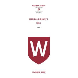 Learning Guide - 700122 Essential Chemistry 2 Term 3 (T3) 2017