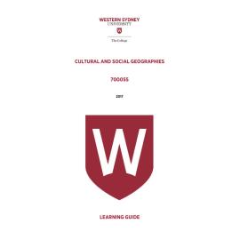 Learning Guide - 700055 Cultural and Social Geographies Term 3 (T3) 2017
