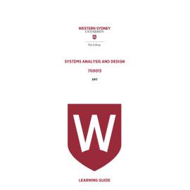 Learning Guide - 700013 Systems Analysis and Design Term 3 (T3) 2017