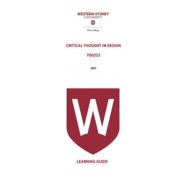 Learning Guide - 700222 Critical Thought in Design Term 2 (T2) 2017