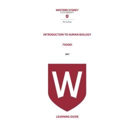 Learning Guide - 700061 Introduction to Human Biology Term 2 (T2) 2017