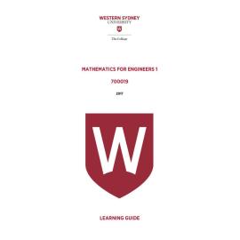 Learning Guide - 700019 Mathematics for Engineers 1 Term 2 (T2) 2017
