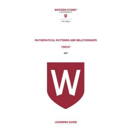 Learning Guide - 700137 Mathematical Patterns and Relationships Term 1 (T1) 2017
