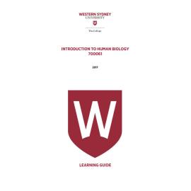 Learning Guide - 700061 Introduction to Human Biology Term 1 (T1) 2017