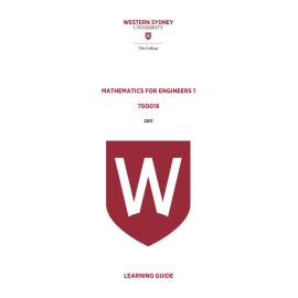 Learning Guide - 700019 Mathematics for Engineers 1 Term 1 (T1) 2017
